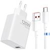 VoltWave Caricatore sostitutivo da 120 Watt per Xiao mi 15 14T 13T 12T 11T Pro/Ultra,Redmi Note 14 13 12 Pro + 5G, caricatore rapido USB Power Charger con cavo di ricarica 6A tipo C da 2 m (bianco-120W-3)