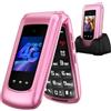 CHAKEYAKE Telefono Cellulare per Anziani, Telefono Anziani 4G senza Contratto con Tasti Grandi, Tasto SOS, Doppio Display da 2,4 + 1,77, Base di Ricarica, Fotocamera, Radio FM, Rosa