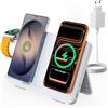 JoyGeek Stazione di Ricarica Wireless Doppia 4‑in‑1, Base di Ricarica Induttiva Ricarica Rapida PD 30W, Compatibile con iPhone Mag‑Safe, Samsung, Apple Watch e AirPods, Ideale per Viaggi e Comodino