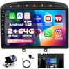 Hikity 2+64GB Android 15 Autoradio per Peugeot 308/408 2007-2015 Radio Senza Fili Carplay Android Auto Bluetooth 9 Schermo Auto Radio con Telecamera GPS HiFi WiFi FM RDS