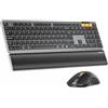 ProtoArc Tastiera e mouse wireless Bluetooth, KM60, tastiera full-size con poggiapolsi, ricaricabile, 2,4 GHz + doppio Bluetooth, per laptop, PC, Mac, Windows, layout QWERTY UK, grigio siderale
