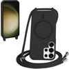 FMPCUON FNPCUON Cover Magnetica Silicone per Samsung Galaxy S23 Ultra con Cordino,Compatibile con MagSafe,Custodia con Laccio Collana Tracolla Collo Sottile TPU Antiurto Protettiva Case con Corda.Nero