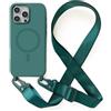 2NSPDRGNI Magnetica Cover con Collana Compatibile con iPhone 16 Pro,Case con Laccio per Il Collo Custodia con Cordino,Verde scuro