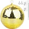 oversevenls Palla da Discoteca 20 cm con Catena e Gancio - Sfera da Discoteca Specchiata Mirror Ball per Feste, DJ, Club ed Eventi, Oro