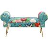 Kare Design Panca Wing Flower Fever, rosa, 54x100x35 cm, panca imbottita con gambe finitura ottone, motivo floreale, panca stretta per ingresso, legno massello di pino, Flower-Fever, soggiorno