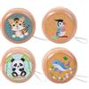 LUDHEP Set 4 Yo-Yo in Legno per Bambini, Giocattolo Classico con Disegni Cartoons Animali, Sviluppa Coordinazione Occhio-Mano, Bambini 3+ Anni