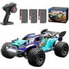 Ledovan 1:18 40km/h Auto telecomandata, 4WD Motore a Spazzole di Carbone ad Alta Velocità RC per Adulti, Monstertruck Impermeabile, 2.4Ghz All Terreno Offroad 3 Batterie (Blu)