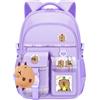 JIABAOZ Zaino Capibara Bambina, Zaino Capybara Cartoon, Kawaii con Accessori Pin Carini, Peluche Capybara e Portachiavi, Laptop Casual per Scuola e Viaggi (Purple-B,Mediano)