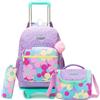 HTgroce Zaino con Ruote per Bambina, Trolley Scuola Staccabile, Set Completo con Borsa Porta Pranzo, Ideale Regalo per il Rientro a Scuola Elementari