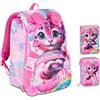 PRESTIGE & DELUXE Zaino Scuola Sj Girl Cat & Air Gattino Tigrotto estensibile By Seven per elementare Bambina + Astuccio 3 piani + Diario 2026/2027 + 7 penne a scatto e portachiave pailettes