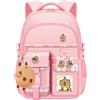 JIABAOZ Zaino Capibara Bambina, Zaino Capybara Cartoon, Kawaii con Accessori Pin Carini, Peluche Capybara e Portachiavi, Laptop Casual per Scuola e Viaggi (Pink-B,Mediano)