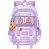 JIABAOZ Zaino Capibara Bambina, Zaino Capybara Cartoon, Kawaii con Accessori Pin Carini, Peluche Capybara e Portachiavi, Laptop Casual per Scuola e Viaggi (Purple,Mediano)