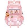 JIABAOZ Zaino Capibara Bambina, Zaino Capybara Cartoon, Kawaii con Accessori Pin Carini, Peluche Capybara e Portachiavi, Laptop Casual per Scuola e Viaggi (Pink,Grande)