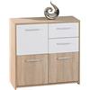 Inter Link - Cassettiera - Credenza - Cassettiera a 3 ante e 2 cassetti - 2 colori - Rivestimento melaminico - Imitazione rovere Sonoma e bianco - LxPxH : 77x30x77 cm - Eboli