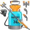 MASKO® Spruzzatore a pressione resistente agli acidi da 3L con ugelli regolabili & tubo da 1,3m | Spruzzatore per protezione delle piante, giardino e auto | Pompa irroratrice inclusa di cinghia per il