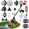 denqir Decespugliatore Tagliabordi a Batteria 30cm con Motore Brushless, 2 Batterie 3000mAh, 20000 Giri/min, 4 Lame, Asta Telescopica Regolabile, Decespugliatore Elettrico per Prato Erba Alta Bordi Giardino