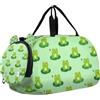 WDdZzyy Borsone per bambini, con stampa di rane verdi, con scomparto per scarpe, grande capacità, borsa da viaggio per viaggi, sport, borsone, weekender