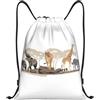 FHIZOAL Giraffa, leone, elefante, zebra, borse con coulisse, impermeabili, zaini sportivi, leggeri, per yoga, allenamento, nuoto, viaggi, Nero , M, Casual