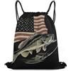 Generic Coulisse Tasche, Unisex Zainetto, Bass Fishing Camo Camouflage American Flag Hunting Black, con Coulisse Sacca Ginnastica per Adulto, Spiaggia, Piscina, 36X42cm