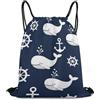 Generic Borsa Sportiva da Palestra, Stampa Sacca Zaino Sportivo, Navy Nautical Wheels Anchor Cute Whale, Unisex Sacca Sportiva Palestra per Vacanze, Festival, Spiaggia, 36X42cm