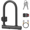 RichVibe Lucchetto portatile a U per bicicletta, con grillo in lega di acciaio da 15 mm, copertura in PVC resistente ai graffi, accesso a chiave laterale per sicurezza in bicicletta, nero
