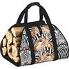 DUWAA Cestini in legno con stampa zebra e giraffa, con manico, grande, per camino, borse da picnic resistenti all'usura