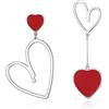 EVER FAITH Orecchini spaiati da donna, asimmetrici a cuore pendenti a goccia, Queen of Cuores, a rosso Argento fondo