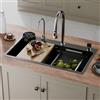 SIRHONA Lavello da cucina multifunzione 80 x 45 cm con rubinetto retrattile, vassoio di scarico + cestello di scarico + risciacquatore di vetro+tagliere, lavello cucina accessori per lavello completo