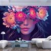 JIAOQSS Carta Da Parati Murale 3D Tv Domestica sfondo TV ufficio ristorante poster Adesivo grande stampa disegno pareti artistico impermeabile grandi Fiori viso donna