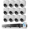 ZOSI 4K 8MP Kit Telecamera di Sorveglianza Esterna PoE, 12x 8MP Telecamere, NVR 16CH Espandibile a 32CH, Rilevamento Persone/Veicoli, Audio Bidirezionale, Visione Notturna da 30m, Impermeabile IP66