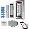 AOAMZ Sistema di Controllo Accessi WiFi Tuya RFID, Tastierino a Codice in Metallo IP68, Alimentatore DC12V, Serratura Elettromagnetica 180kg Finitura Spazzolata Fail Safe, Pulsante di Uscita + 10 Badge