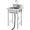 Taozhiyy Lavabo indipendente in acciaio inox, 50 x 50 x 90 cm, 4,8 l, lavabo singolo commerciale con rubinetto caldo e freddo per garage, officina, lavanderia, campeggio