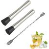 ZenHuaXinTon 2 pestelli da cocktail con cucchiaio da bar, in acciaio inox e mojito, per caipirinha, bevande e accessori da bar, accessori da cocktail, Ice Crusher (20 cm)
