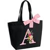 hamatata Borsa Tote Bag con Iniziale, Borsa Shopper con Papillon, Borsa Donna Personalizzata con Nome, Regali per Donna, Amica, Sposa Damigella D'onore, Mamma, Compleanno, Nozze, Natale, San Valentino(A)