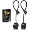 Licchily Lampada da parete a LED da lettura, flessibile, con interruttore e cavo a spina, lunghezza 38 cm, girevole a 360°, 200 lm, 3000 K, 3 W, 110-240 V AC (2 pezzi) nero)