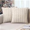 AUAUY Copricuscini Divano in Velluto a Coste, 40x40cm Federe Cuscini Divano, Copricuscini Decorativi Morbidi Quadrati con Cerniera, per la Decorazione Domestica, Soggiorno, Camera, da Letto - Beige