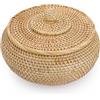 SUMTree cestino portaoggetti in rattan con coperchio, scatola organizzatrice decorativa per scaffali, casa, cucina (22x13cm)