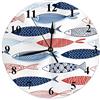 urtradezz Orologio da parete a forma di pesce carino marino moda blu rosso a righe fauna selvatica orologi rotondi da parete decorativo silenzioso senza ticchettio 25 cm PVC rustico moderno per camera da letto