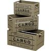 Baroni Home Set 3 Cassette Vintage Frutta e Verdura, Casse in Metallo Stile Industriale, Contenitori Multiuso Impilabili, Ceste Portaoggetti Rettangolari Tortora 37x21x18 cm