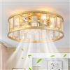 Ganeed Ventilatore da soffitto con gabbia e luci e telecomando stile cristallo Illuminazione da soffitto stile fattoria Montaggio a filo Lampada E27 con telecomando quadrato oro 4 luci