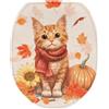 COEQINE Caldo copriwater per WC, decorazione autunnale, con stampa di gatto, zucca, girasole, copertura di ricambio in morbido peluche assorbente, adatta alla maggior parte degli standard, lavabile in