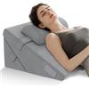 COSTWAY Set di 3 Cuscini a Cuneo per Letto, Cuscino Inclinabile Regolabile con Schiuma Memory Air, Set di Cuscini Alleviare il Dolore alla Schiena (Grigio)
