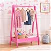 Junior Vida Appendiabiti per bambini, rosa, 99 x 64,5 x 42 cm (altezza x larghezza x profondità) in legno di pino massiccio, appendiabiti salvaspazio, ripiano portaoggetti aggiuntivo, portatile