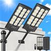 BlueYu Lampione Solare Led Esterno, 800W 6500K IP66 Impermeabile Faretto Stradale con Sensore di Movimento e Telecomando, Lampioni da Giardino Esterno Solari per Strade, Cortili, Garage (2 Unità)