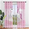 Hiseng Tenda per Interni Moderno Tende Filtranti 2 Pannelli, Tende Voile Semi Trasparenti Sheer Tenda per Cameretta da Letto Soggiorno Camera Balcone - Unicorno Stampa (140x275cm,Rosa Bello)