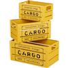 Baroni Home Set 3 Cassette Vintage Frutta e Verdura, Casse in Metallo Stile Industriale, Contenitori Multiuso Impilabili, Ceste Portaoggetti Rettangolari Giallo 37x21x18 cm