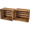 PINEEA Cassette Legno Vintage Fiammato - Cassetta di Legno 50x40x30 - Multifunzionali Decorative - Per Frutta, Verdura, Vino o Libri (2 Pezzi)