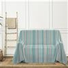 PENSIERI DELICATI Telo Copridivano 220 x 290 cm Made in Italy, Telo Copritutto 100% Cotone Puro Riciclato Tinto in Filo con Riga Alternata Rodry Turchese, Ideale Come Telo Arredo, Salva Divano