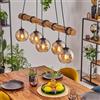 hofstein Lampada a sospensione HOFSTEIN Koyoto a 5 luci in metallo/legno/vetro nei colori nero/naturale/ambra vintage con paralumi in vetro e travi in legno, max. 150 cm, E27, sala da pranzo, soggiorno, cucina