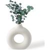 BASVII vaso decorativo da interno, Vasi Decorativi Interno Moderni a Forma di Ciambella, Vaso Ceramica Bianco per Fiori Secchi, Perfetto per Decorare Soggiorno, Camera, Ufficio (M)